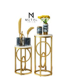2 Pieces Round Hand Craft Nesting Table Set Gold Paint Finish