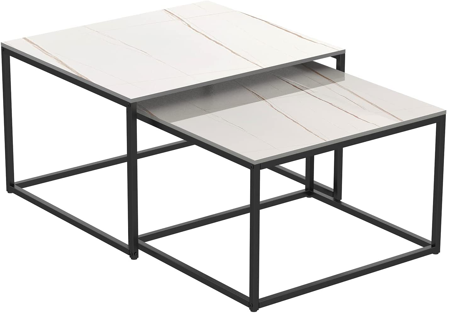 2 Pieces Square Nesting Table Set Center Table Gold paint Finish