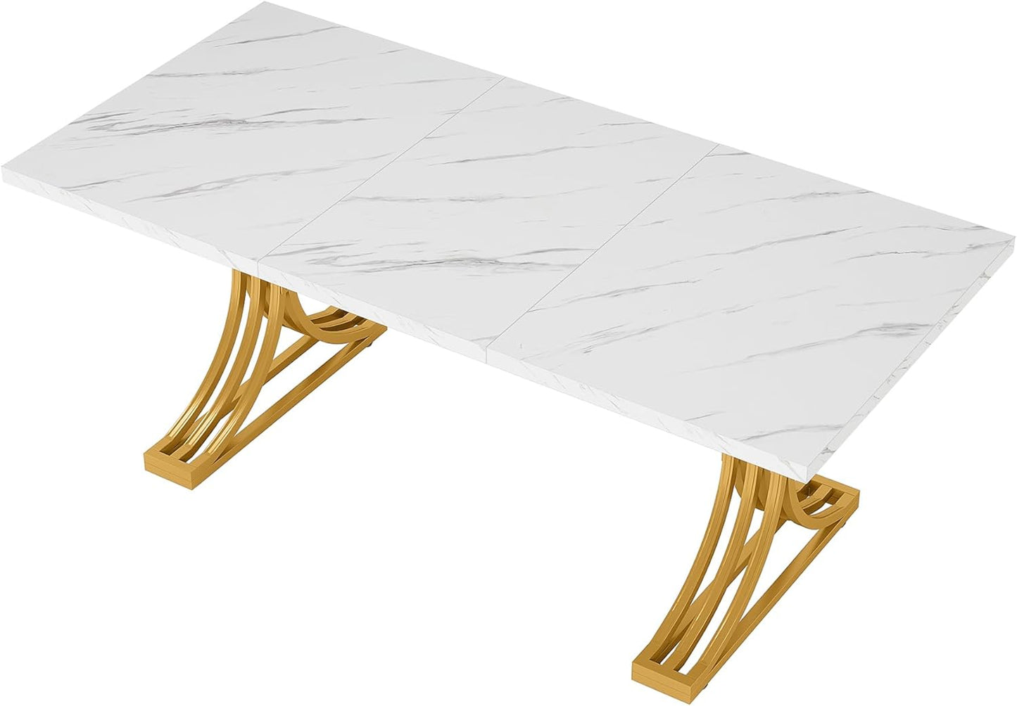 Rectangular Dining Table for 4 to 6, White Gold Kitchen Tables for Dining Room, Modern Dinner Table with Marble texture Top and Stylish Metal Legs (Only Dining Table)