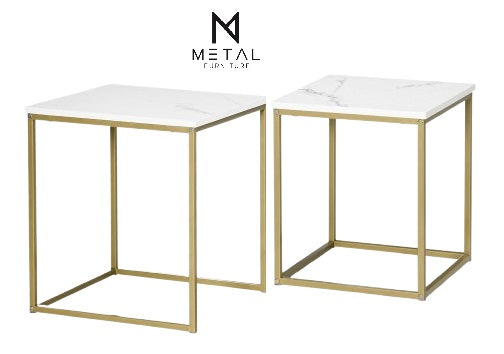 Square Nesting Tables Set of 2 Metal Frame Table for Living Room