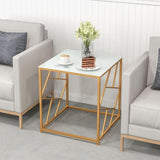 Square Base Versatile Look Coffee Table Wooden Marble Texture Top Bedside Table