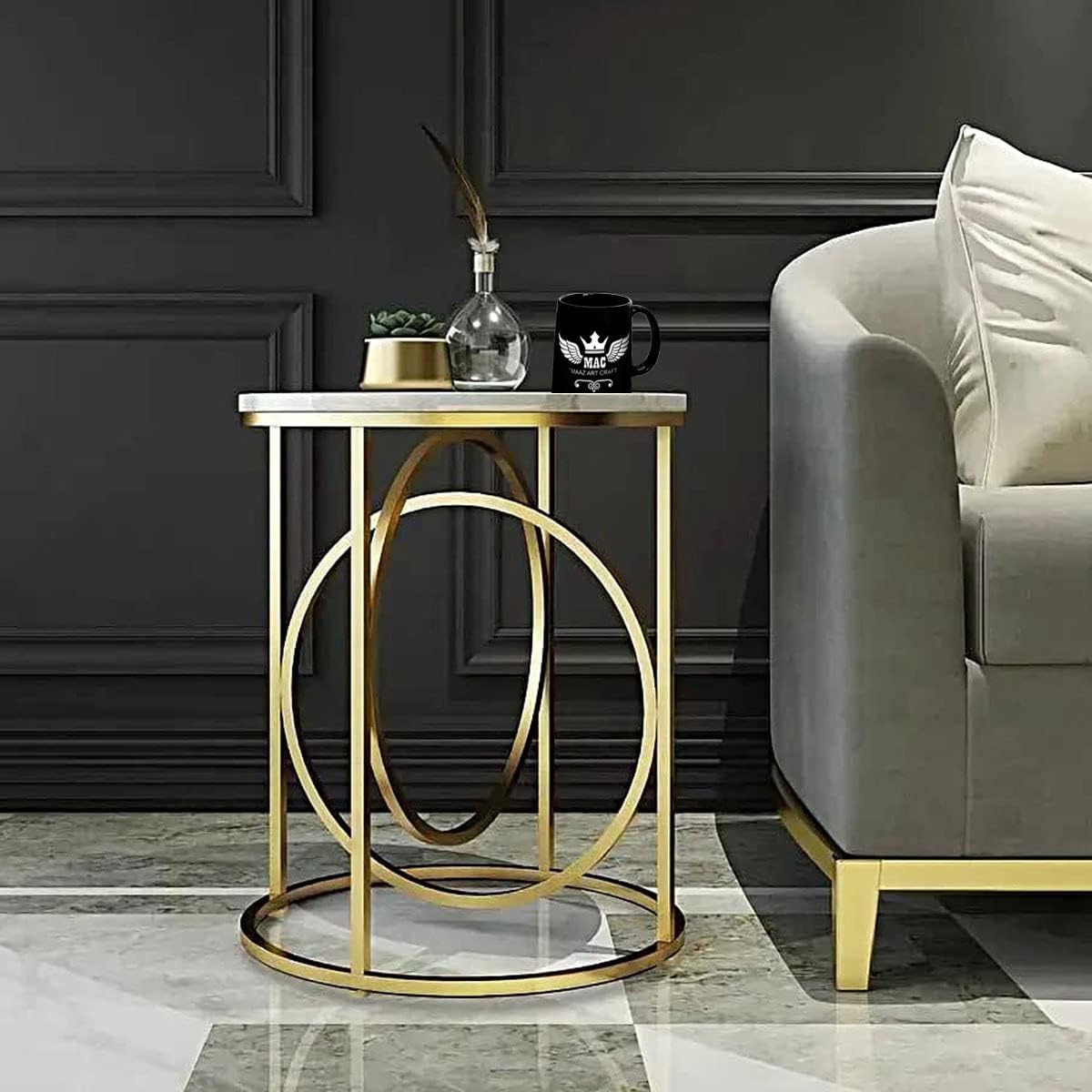 Center 2 Ring Coffee Table Round Coffee Table Luxury Look Modern Design Side Table