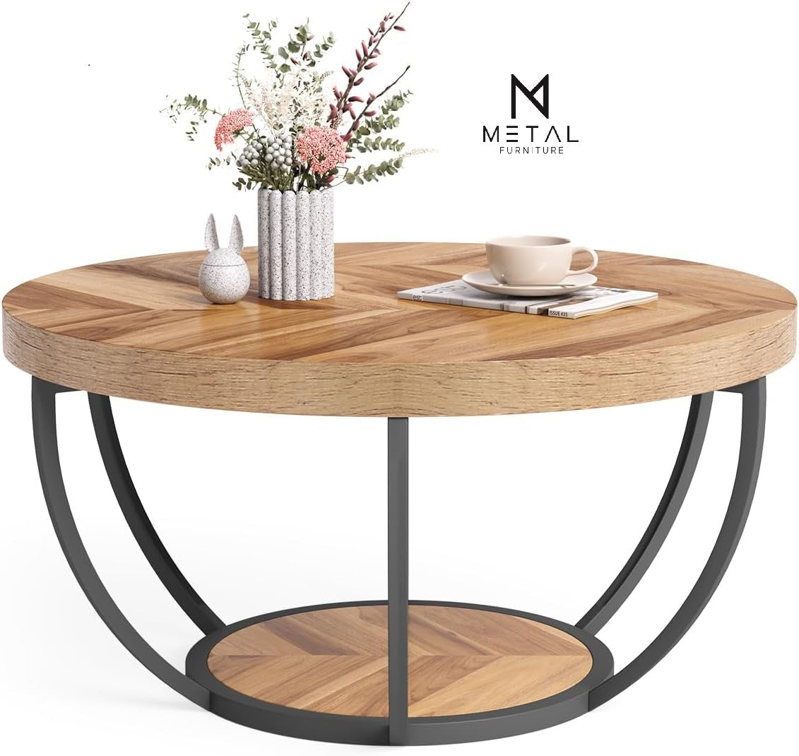 2-Tier Round Rode Based Center Table Elegant Luxury Home Furniture