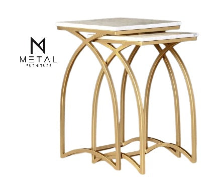 2 Pieces Bend Nesting Table Set Gold Paint Finish