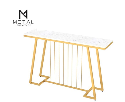 Center Rods Based Console Table White Marble Texture Living Room Table