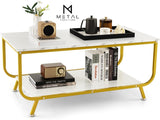 Marble Texture Center Table Modern Center Table 2-Tier Living Room Table