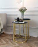 2 Pieces Round Half Circle Shape Nesting Table Set Living Room Furniture