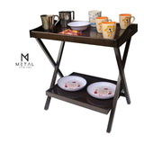 Beach Wood Double Top Folding Table Tea Serving Table