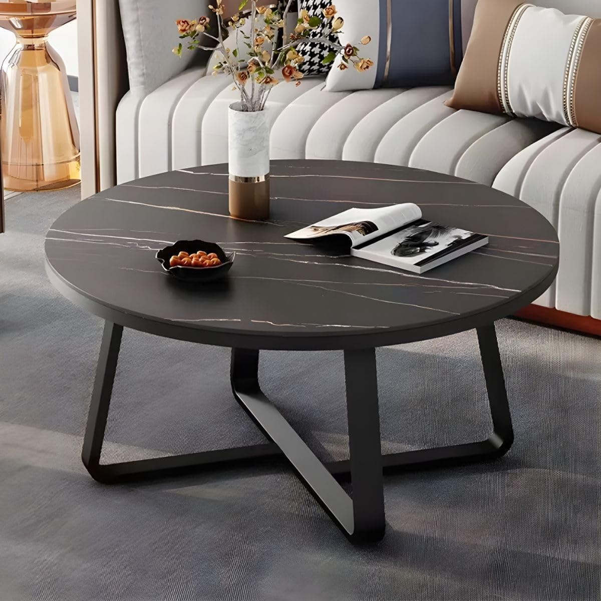 Round Center Table Living Room Table Gold Paint Finish