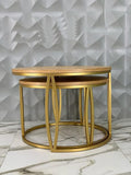 Round Center Table for Dining Room – Wooden Top with Iron Frame & Full Gold Metal Legs