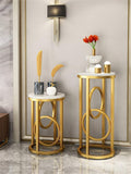 2 Pieces Round Hand Craft Nesting Table Set Gold Paint Finish