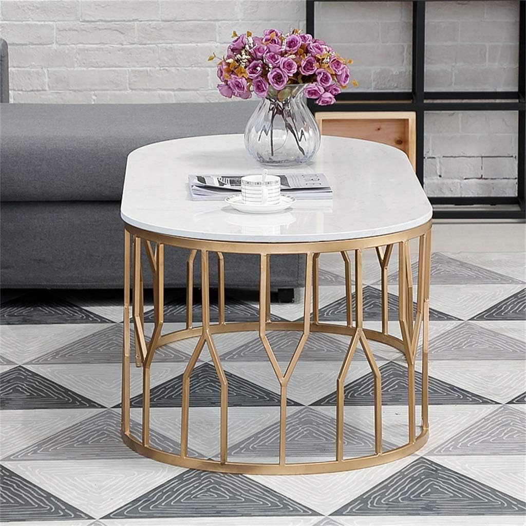 Modern Design Center Table Oval Shape Gold Paint finish