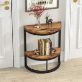 2-Tier End Table Semi Circle, Small Half Round Side Table With Storage Shelf, Space Saving Narrow Accent Sofa Couch Table For Living Room, Bedroom (Gold White)