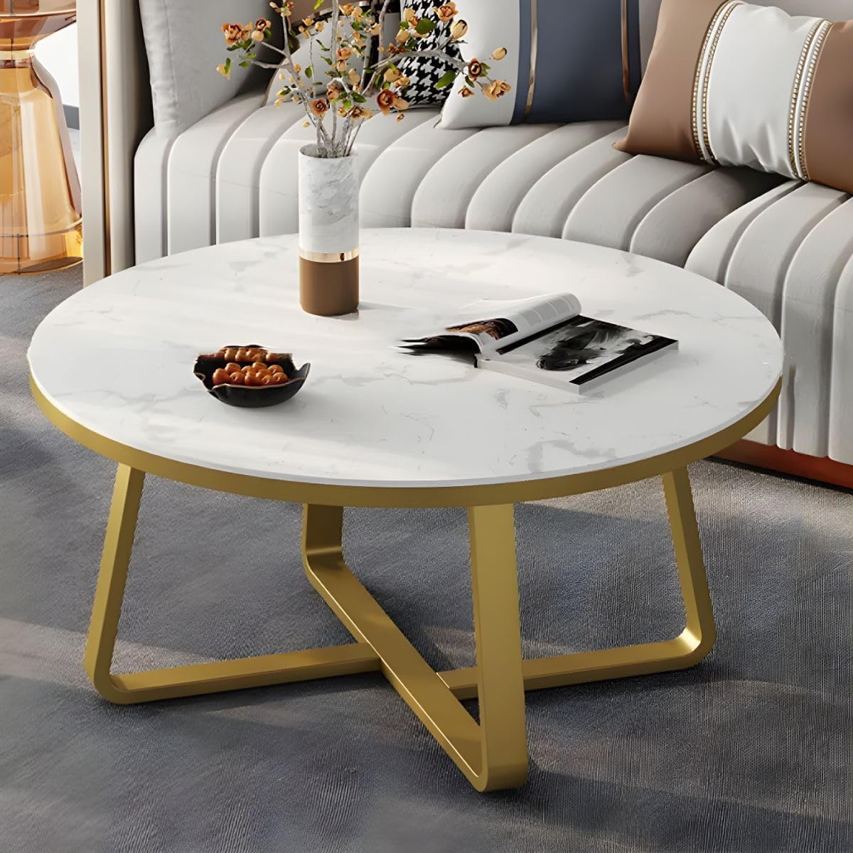 Round Center Table Living Room Table Gold Paint Finish