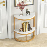 2-Tier End Table Semi Circle, Small Half Round Side Table With Storage Shelf, Space Saving Narrow Accent Sofa Couch Table For Living Room, Bedroom (Gold White)
