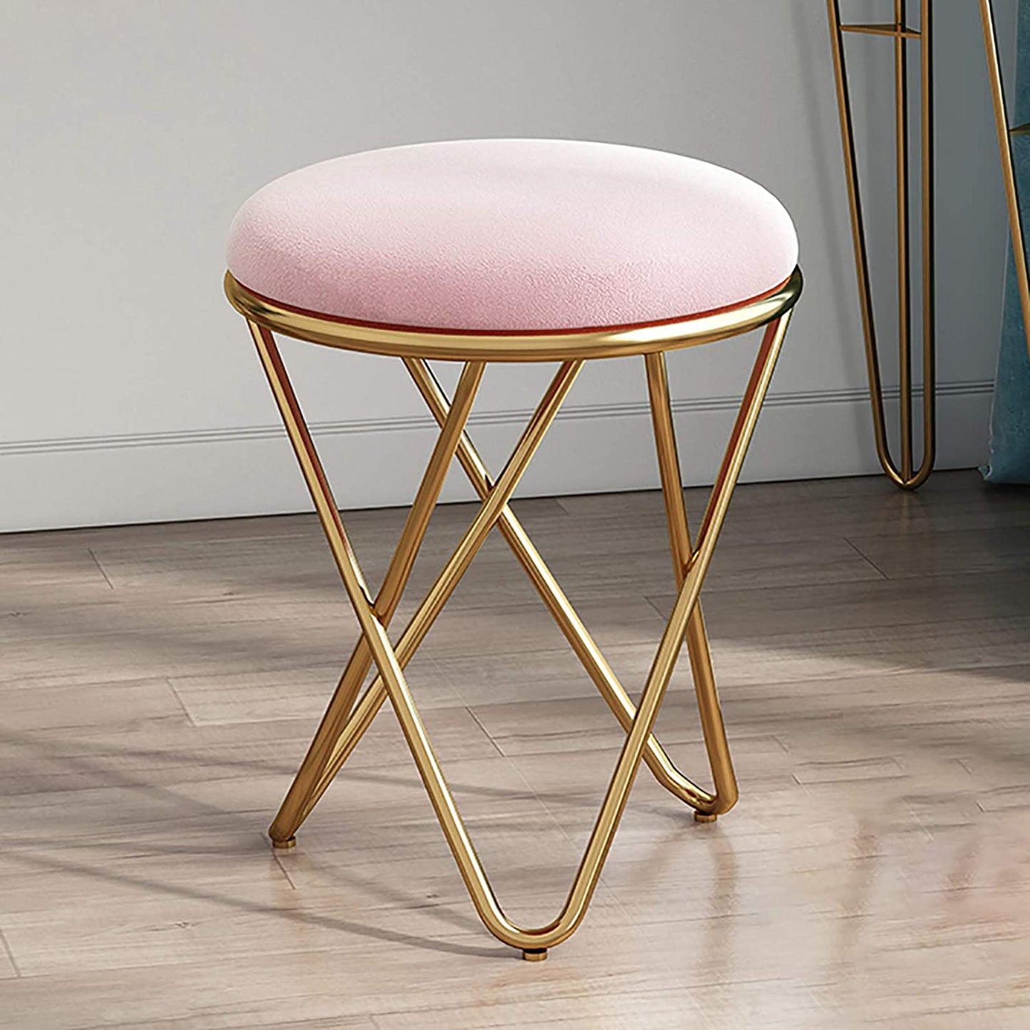 Cross Leg Ottoman Stool Velvet Top For Living Room