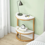 2-Tier End Table Semi Circle, Small Half Round Side Table With Storage Shelf, Space Saving Narrow Accent Sofa Couch Table For Living Room, Bedroom (Gold White)