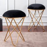 Cross Leg Ottoman Stool Velvet Top For Living Room