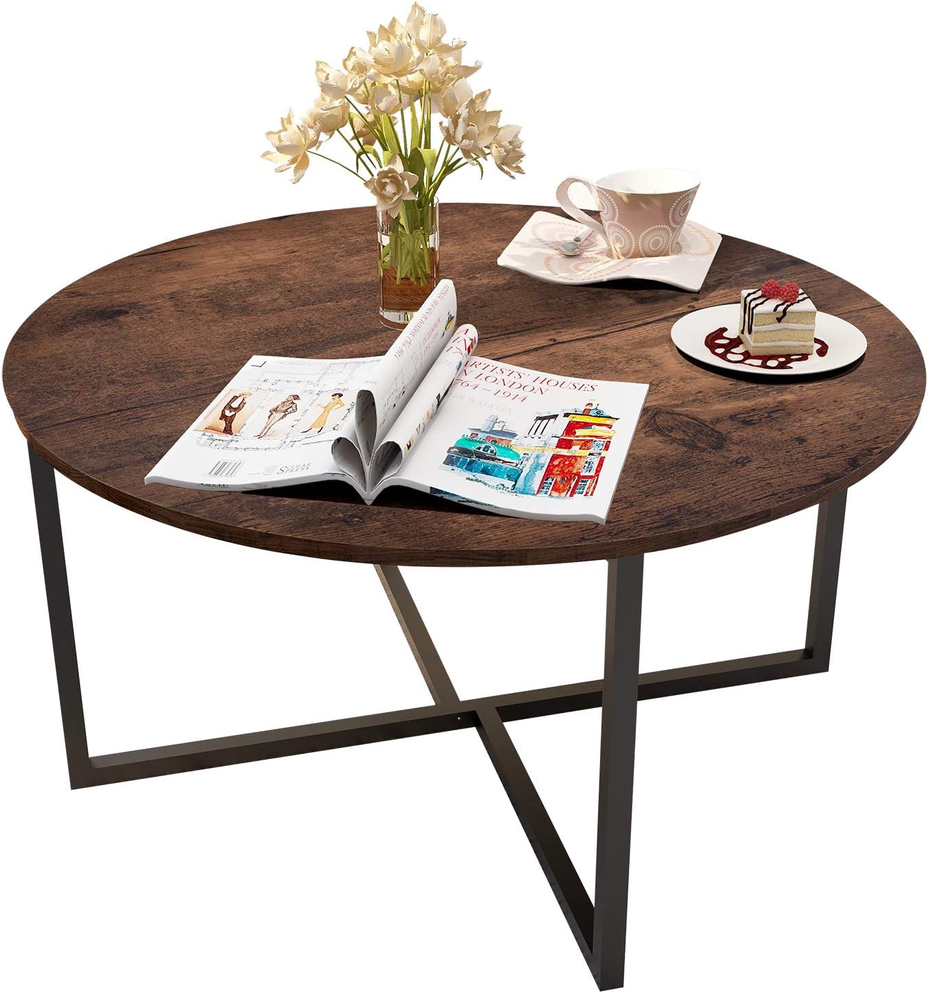 X Based Round Center Table 30" Diameter Luxury Look Style