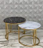 Round Center Table for Dining Room – Wooden Top with Iron Frame & Full Gold Metal Legs