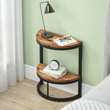 2-Tier End Table Semi Circle, Small Half Round Side Table With Storage Shelf, Space Saving Narrow Accent Sofa Couch Table For Living Room, Bedroom (Gold White)