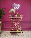 2-Tier V Shape Tea Trolley Wooden Marble Texture Modern Design