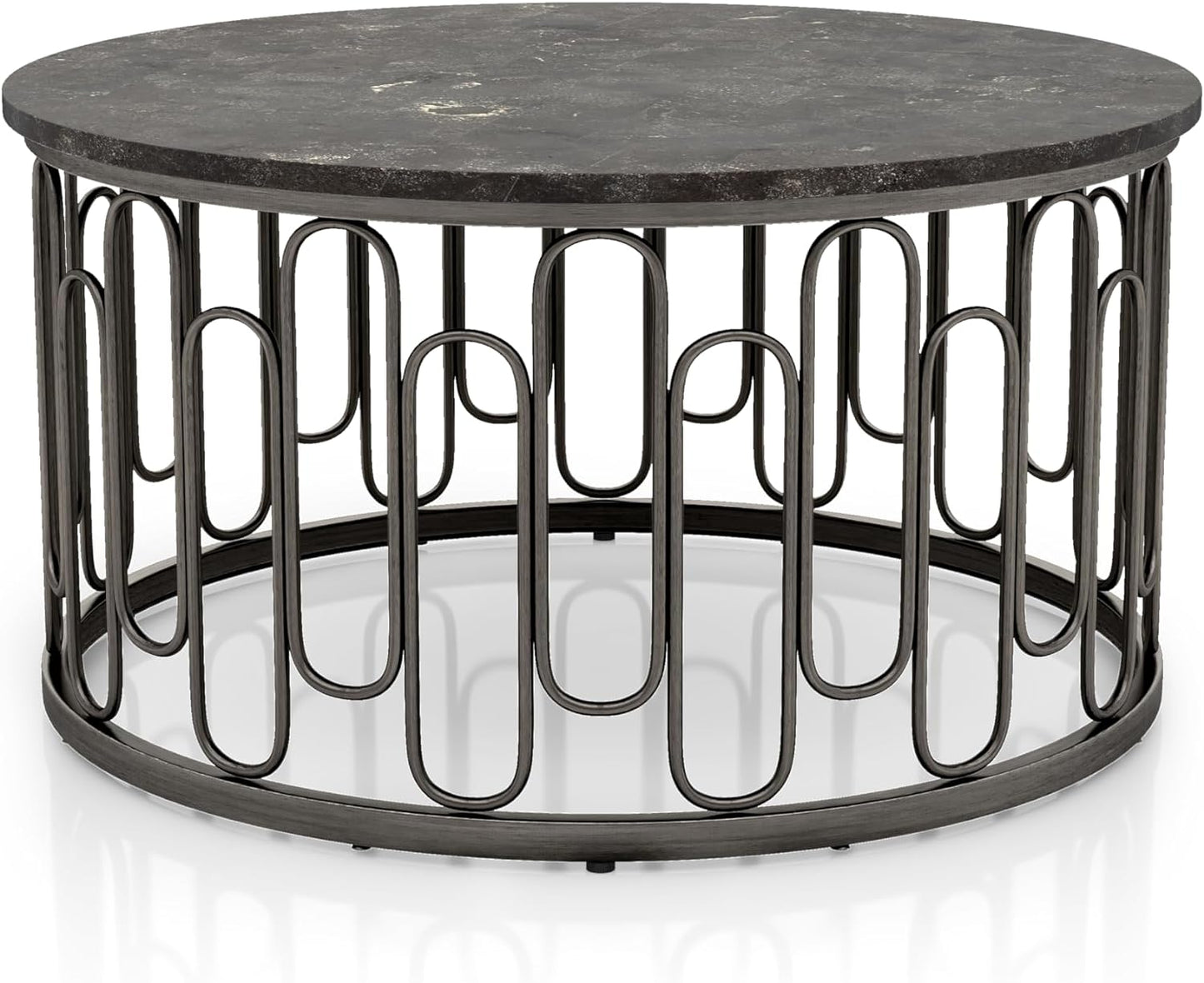 Modern Round Center Table with Coffee Tables – Wooden Marble Texture Top, Metal Legs, Living Room Decorative Metal Base Furniture (Set of 3)