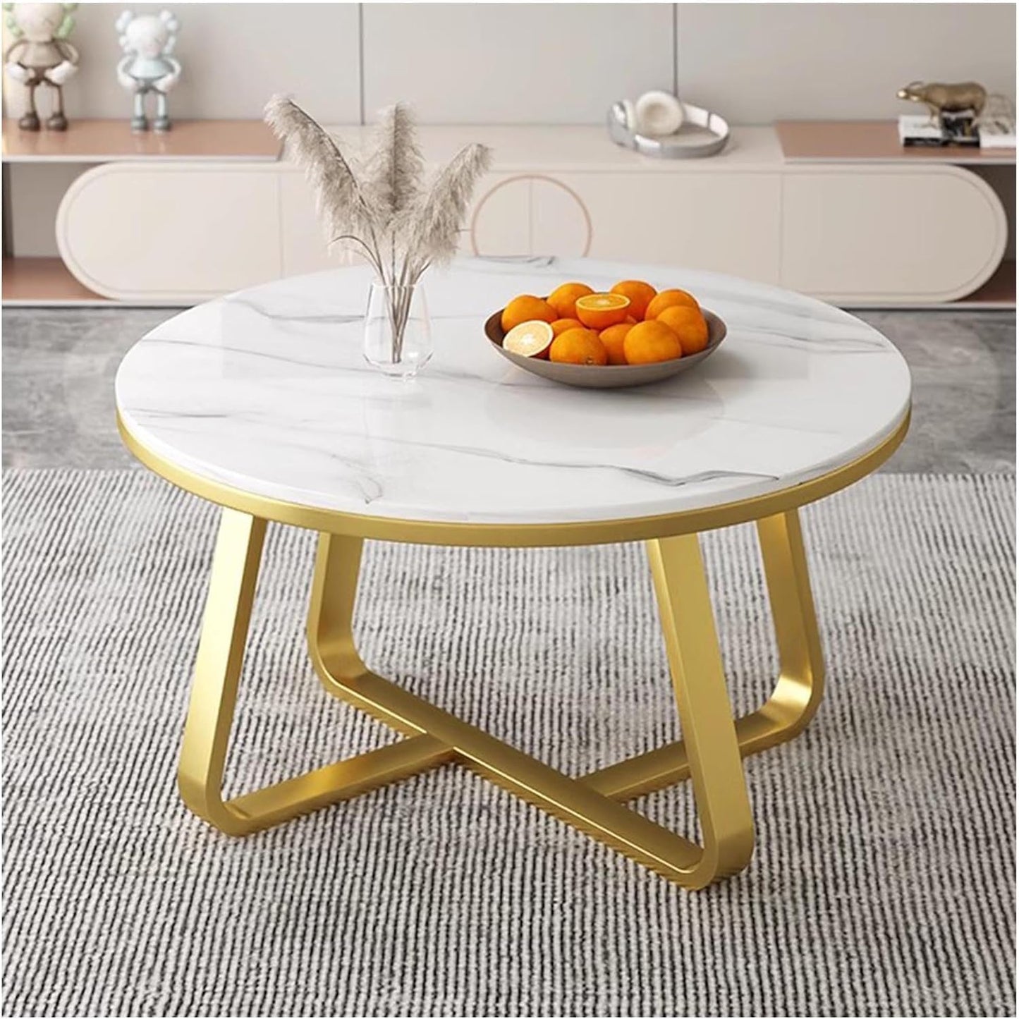 Round Center Table Living Room Table Gold Paint Finish