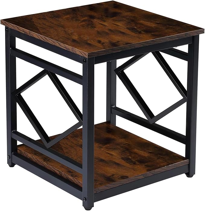 2-Tier Storage, and Vintage Brown Finish – Perfect as a Nightstand, End Table, or Living Room Display Stand,