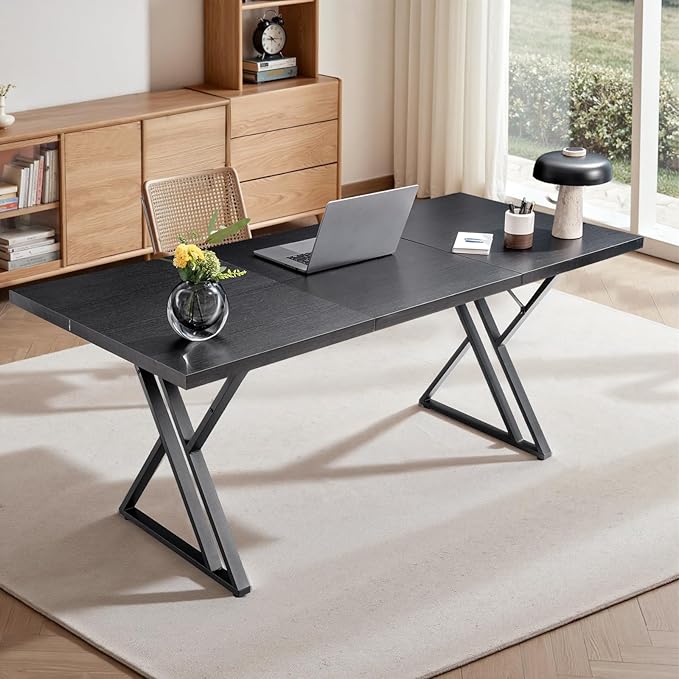 Metal Furniture office desk with wide tabletop and heavy-duty metal legs, ideal for home office or study room workspace.
