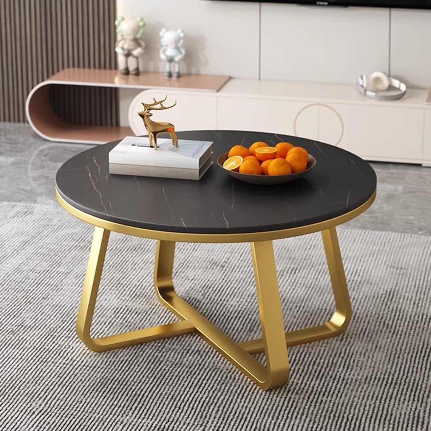 Round Center Table Living Room Table Gold Paint Finish