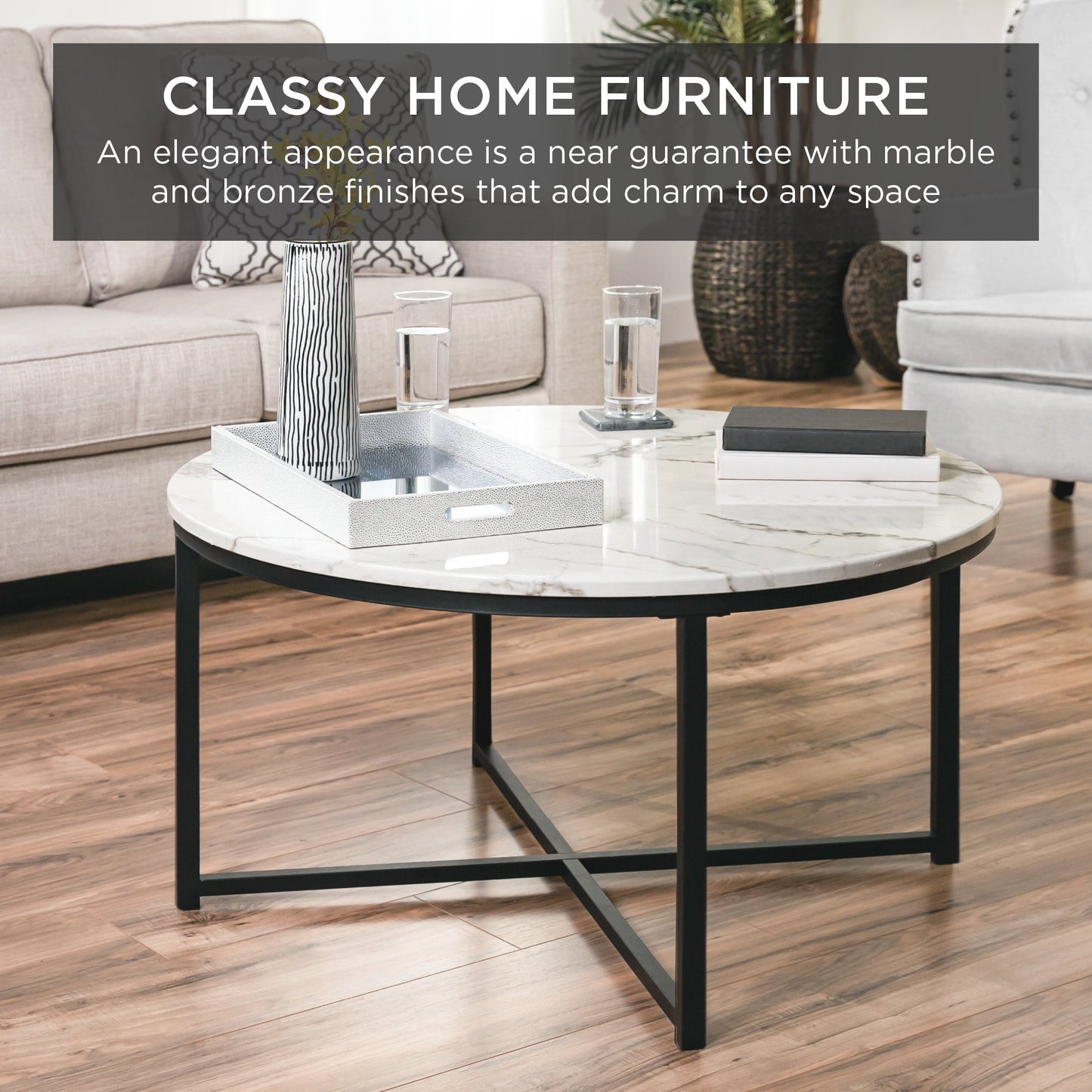X Based Round Center Table 30" Diameter Luxury Look Style