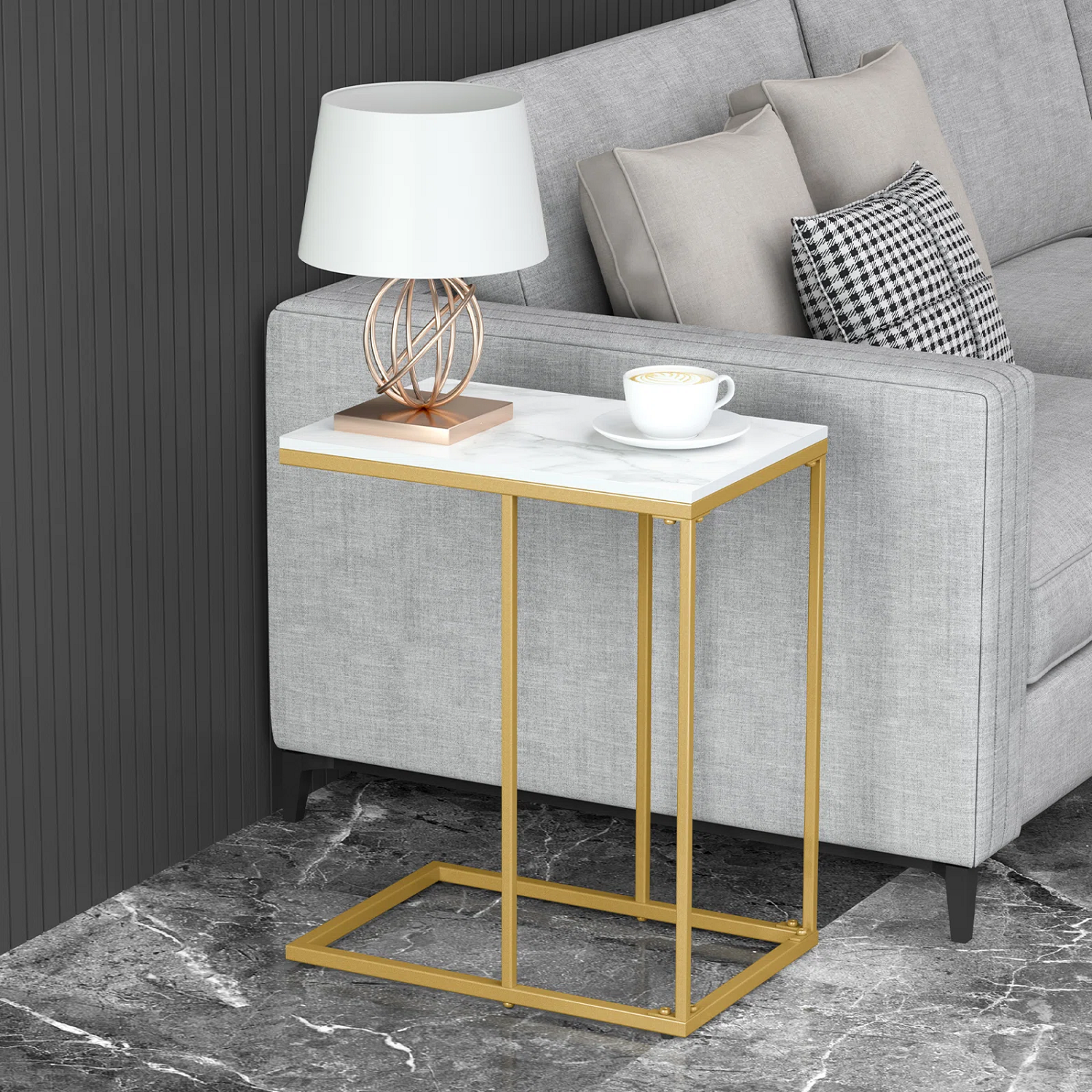 C-Shape Coffee Table – Rectangular Top Bedside Table - Metal Furniture