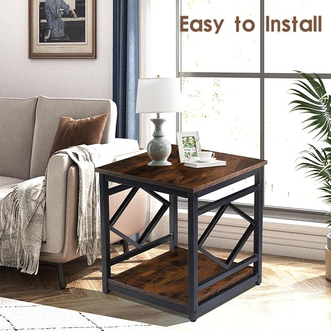 2-Tier Storage, and Vintage Brown Finish – Perfect as a Nightstand, End Table, or Living Room Display Stand,