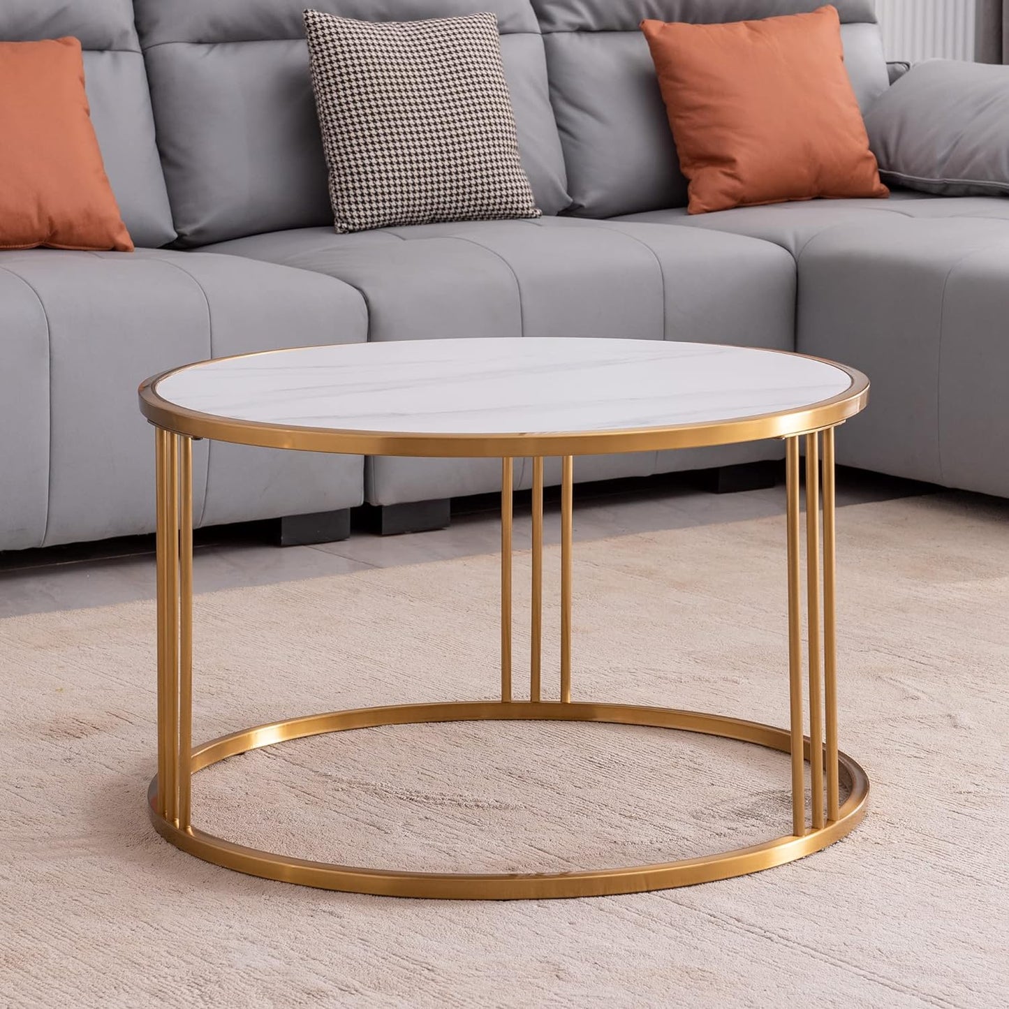 Round Shape Rode Based Center Table Gold Paint Finish