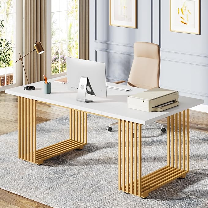 Metal Furniture LuxeLine gold frame office desk with sleek design, perfect for adding elegance and functionality to a modern workspace.