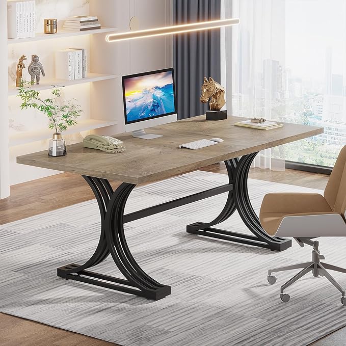 Industrial Metal Furniture computer desk with curved design, ideal for home office, study room, or professional workspace setup.