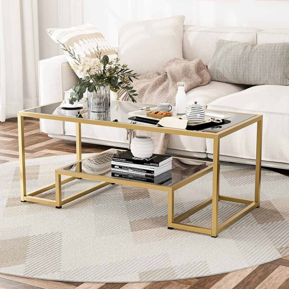 Modern Design Marble Texture Center Table Gold Paint Finish – Metal ...