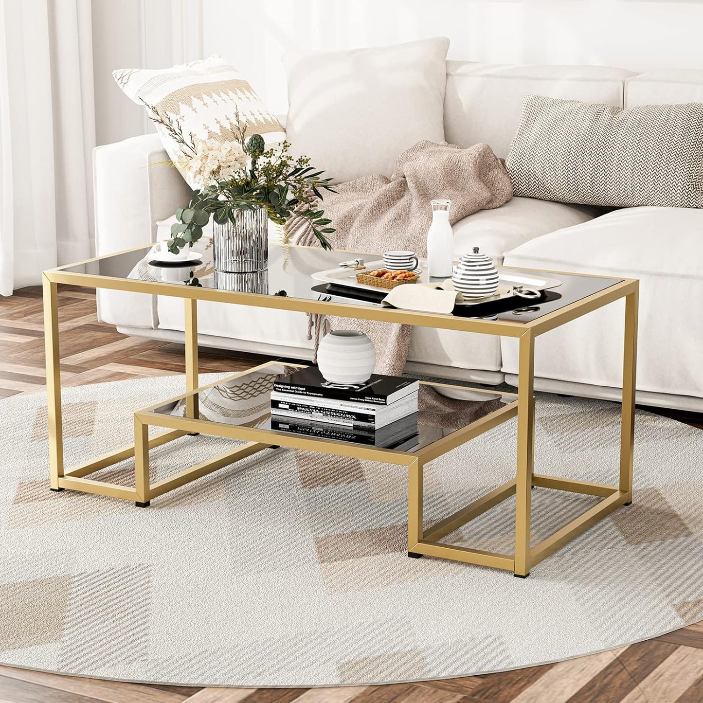 Modern Design Marble Texture Center Table Gold Paint Finish