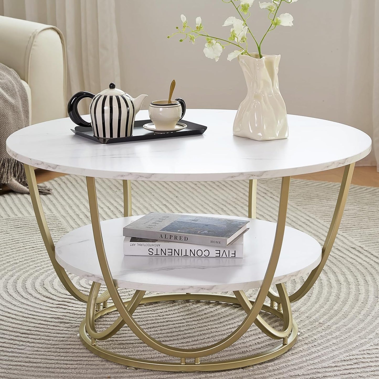2 Shelf Round Center Table Modern Furniture Home