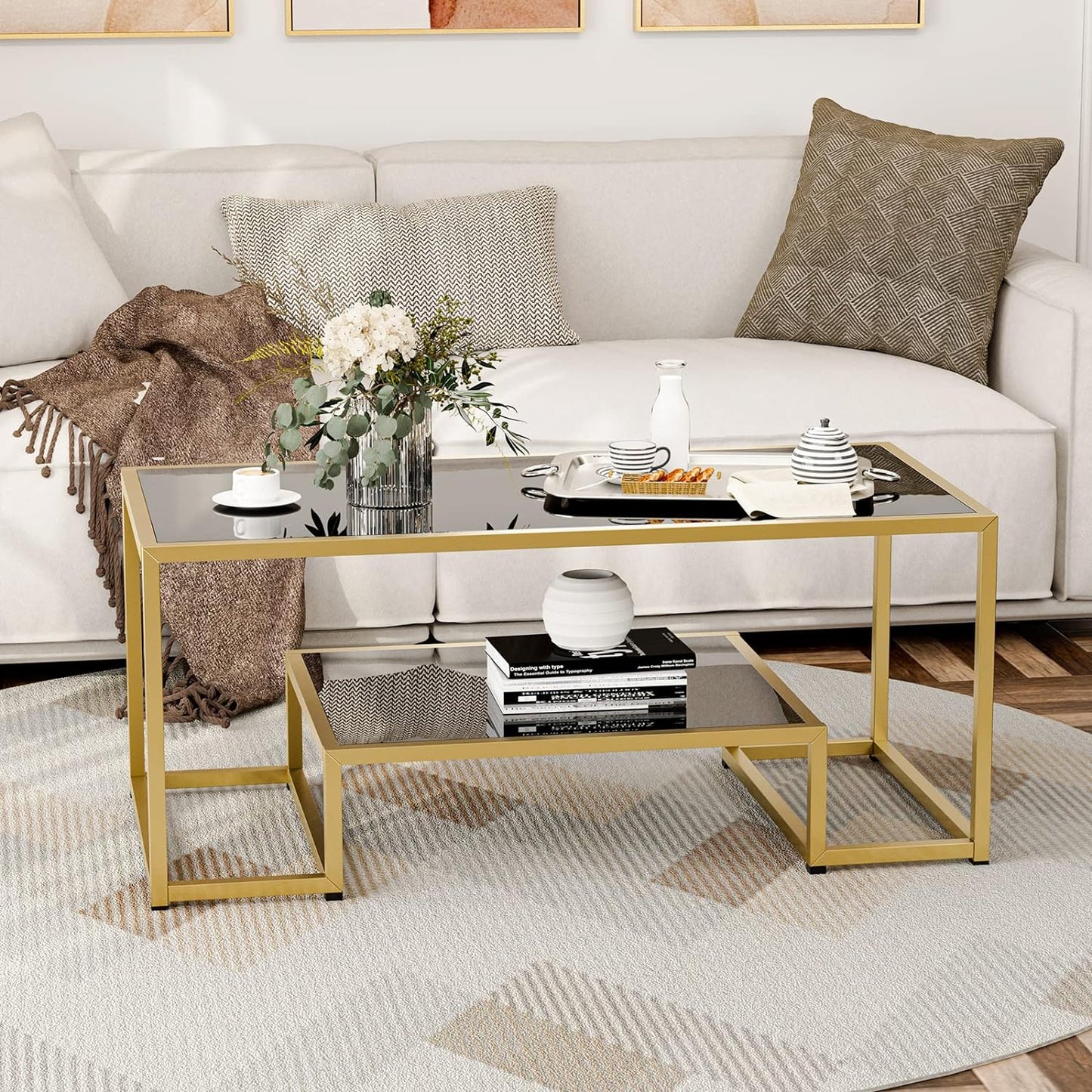 Modern Design Marble Texture Center Table Gold Paint Finish