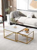 2 Pieces Square Nesting Table Set Center Table Gold paint Finish
