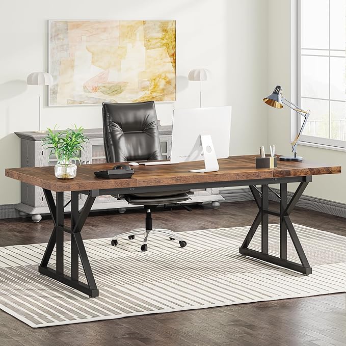 Metal Furniture office desk with smooth surface, sturdy frame, and minimalist design for laptops, monitors, and office use.