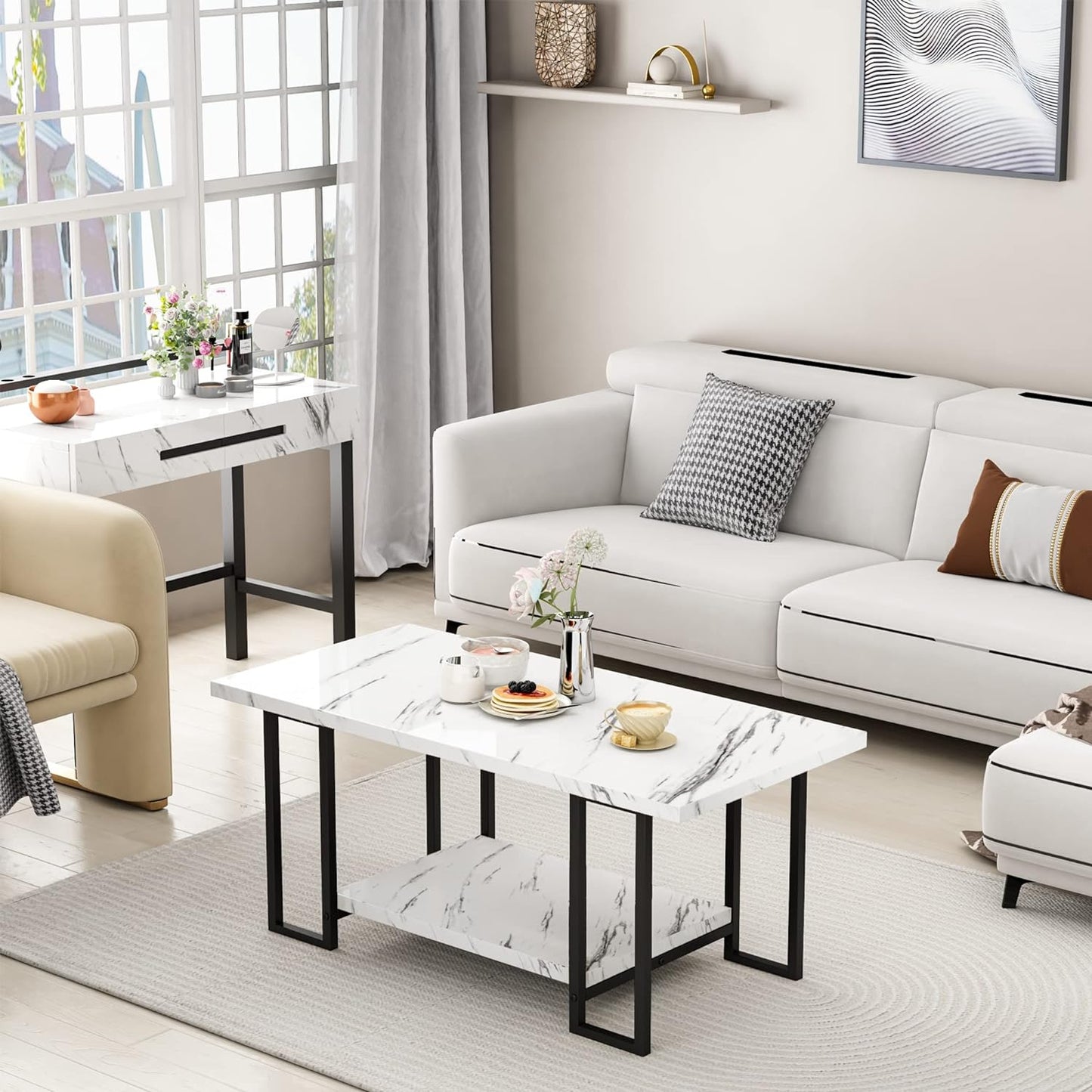 Rectangular Shape 2 Shelf Center Table Living Room Table