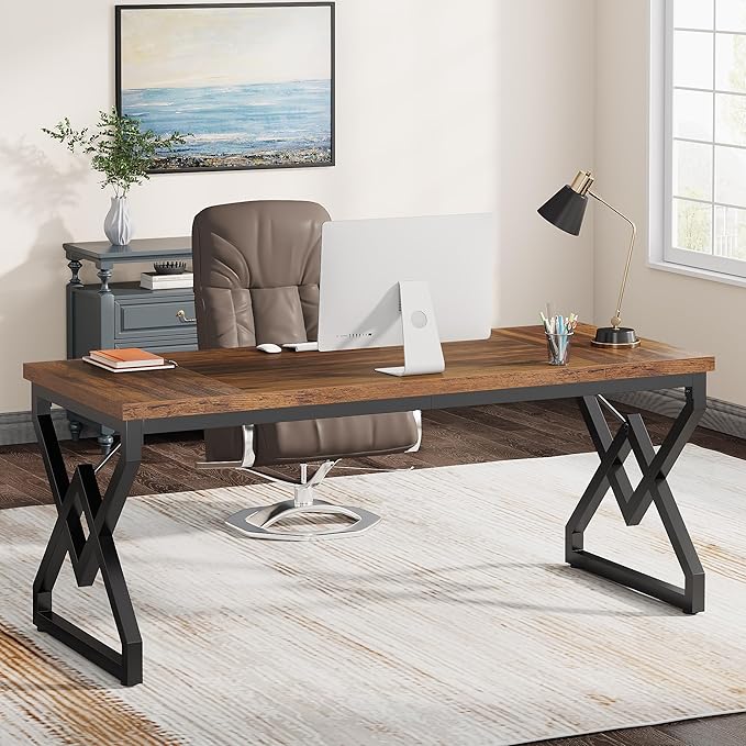 Modern wooden office desk by Metal Furniture, sleek workspace table for home and office setups, designed for contemporary lifestyles.