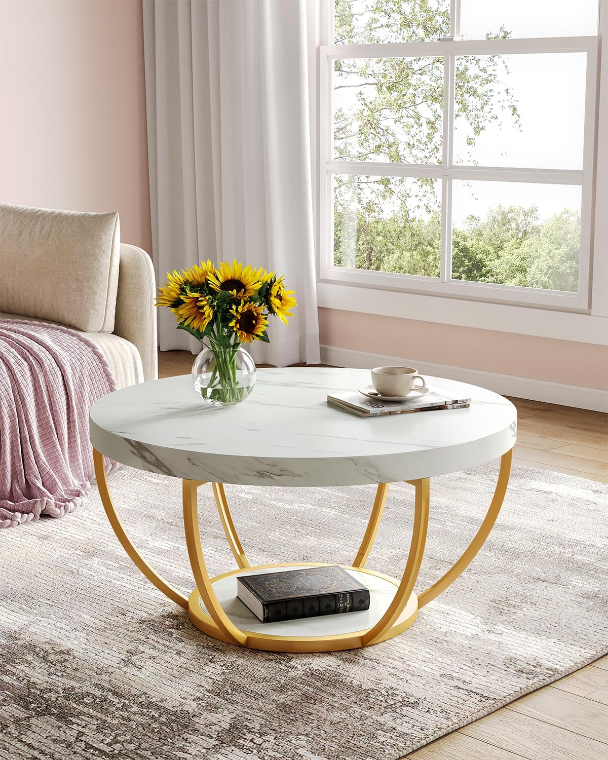 2-Tier Round Rode Based Center Table Elegant Luxury Home Furniture