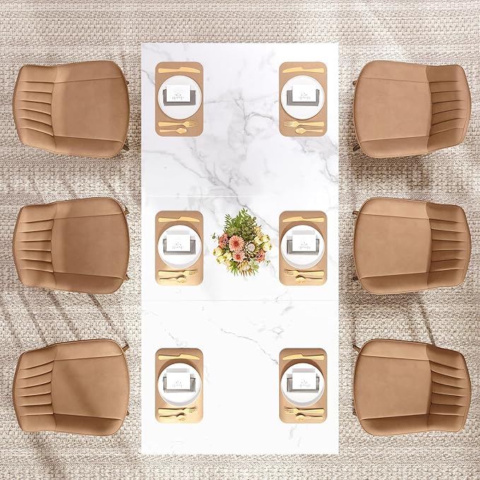 Dining Room Table for 4-6 People Modern Rectangle Kitchen Table with White Marble texture Table top and Gold Leg for Home Dining Room Kitchen Apartment