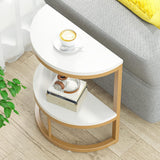 2-Tier End Table Semi Circle, Small Half Round Side Table With Storage Shelf, Space Saving Narrow Accent Sofa Couch Table For Living Room, Bedroom (Gold White)