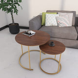 2 Pieces Round Half Circle Shape Nesting Table Set Living Room Furniture