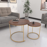 2 Pieces Round Half Circle Shape Nesting Table Set Living Room Furniture